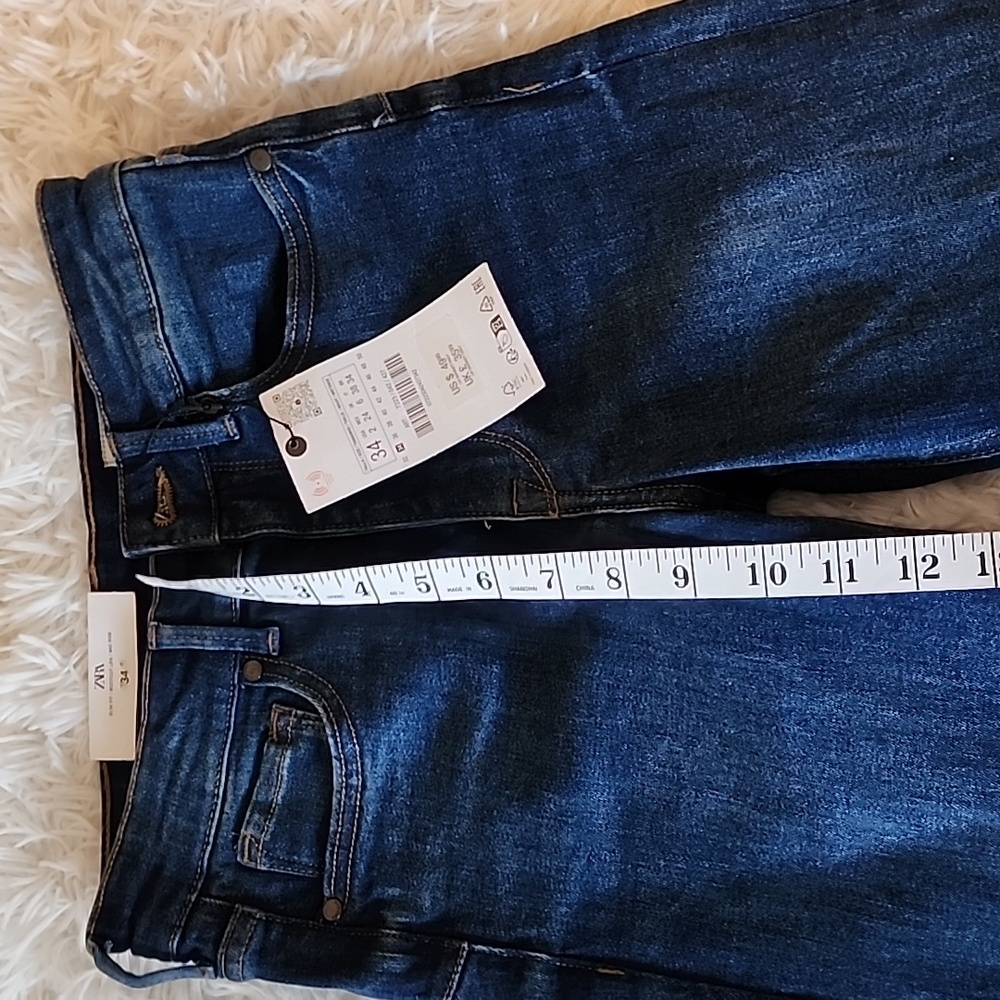 Zara Slim Fit Bootcut Mid Rise  Dark Blue Denim Jeans - Picture 4 of 11